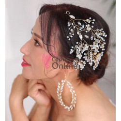 Accesoriu elegant pentru decor par AP008 Aurie cu cristale Argintii si Mint Opal + 4 agrafe